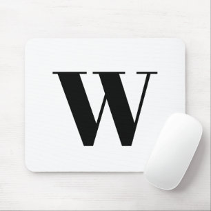 Modern black white custom monogram initial letter mouse pad