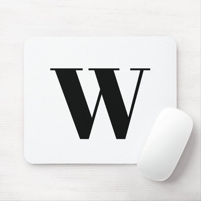 Modern black white custom monogram initial letter mouse pad (With Mouse)