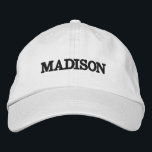 Modern black white custom name text monogram embroidered hat<br><div class="desc">Modern Custom name text monogram black and white Embroidered Baseball Cap.
Available in many colours.</div>
