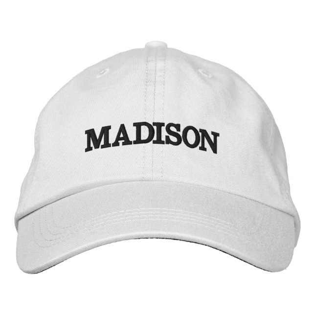 Modern black white custom name text monogram embroidered hat (Front)