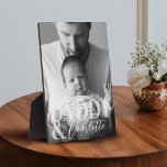 Modern Black White Custom Photo Daddy & Baby Name Plaque<br><div class="desc">Beautiful modern and minimal custom black and white photo keepsake for dads and new dads. Design feature a full photo in black and white colour with "DADDY &" displayed over the photo in a light white opacity overlay and personalized with your son or daughter's name. Make a great gift for...</div>