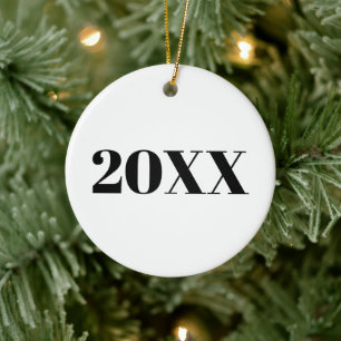 Modern black white custom year number Holiday   Ceramic Ornament
