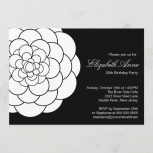 Modern Black white Dahlia Bloom Birthday Party Invitation