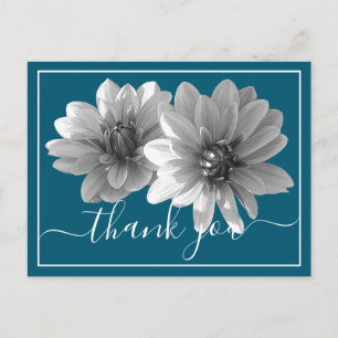 Modern Black & White Dahlia Botanical Thank you Postcard
