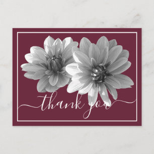 Modern Black & White Dahlia Botanical Thank you Postcard