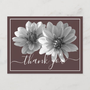 Modern Black & White Dahlia Botanical Thank you Postcard