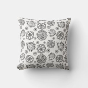 Modern Black & White Doodle Floral Pattern Cushion