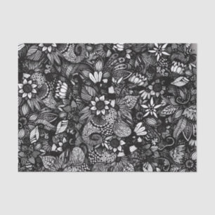 Modern Black & White Drawn Floral Collage Tissue Paper