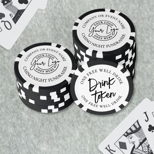 Modern Black White Drink Token (Modern Black White Wedding Drink Poker Chips)