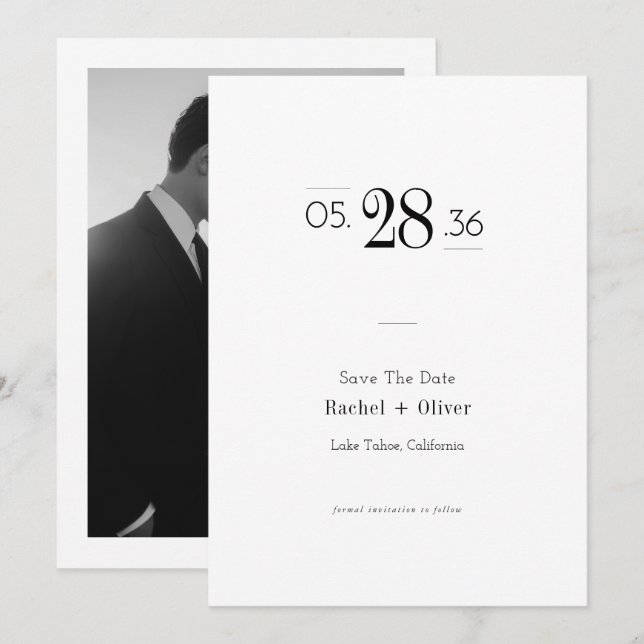 Modern Black & White Editorial Photo Save the Date (Front/Back)