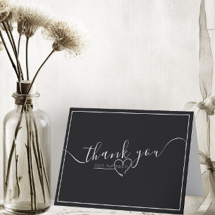 Modern Black & White Elegant Calligraphy Wedding  Thank You Card
