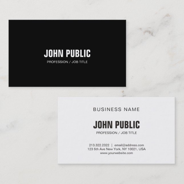 Modern Black White Elegant Clean Plain Corporate Business Card (Front/Back)