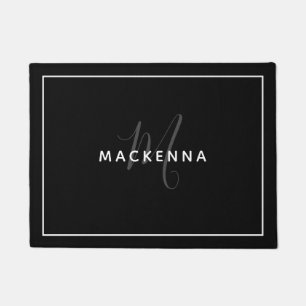 Modern Black White Elegant Custom Monogram Name Doormat