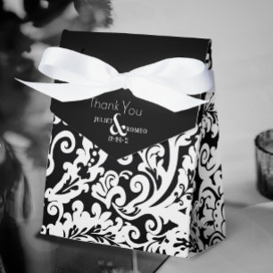 Modern Black  White Elegant Floral Damask Wedding Favor Box