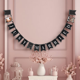 Modern Black & White Elegant Just Married Bunting Flags