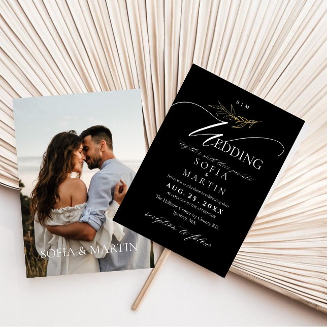 Modern Black White Elegant Script Wedding Photo Invitation (Creator Uploaded)
