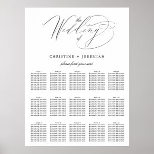 Modern Black White Elegant Script Wedding Seating Poster
