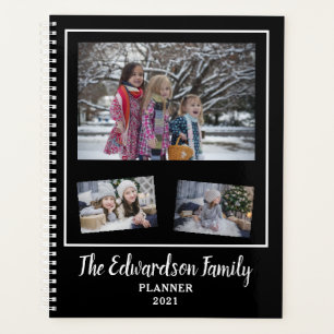 Modern black white family photo collage 2021 planner