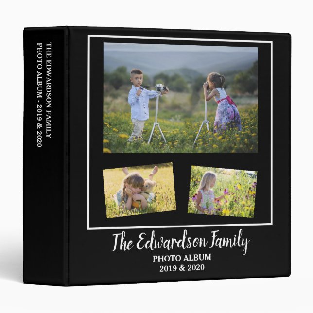 Modern black white family photo collage binder (Front/Spine)