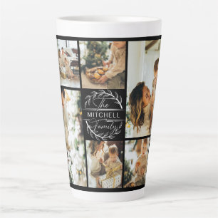Modern Black & White Family Photo Collage Keepsake Latte Mug