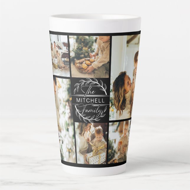 Modern Black & White Family Photo Collage Keepsake Latte Mug (Front)