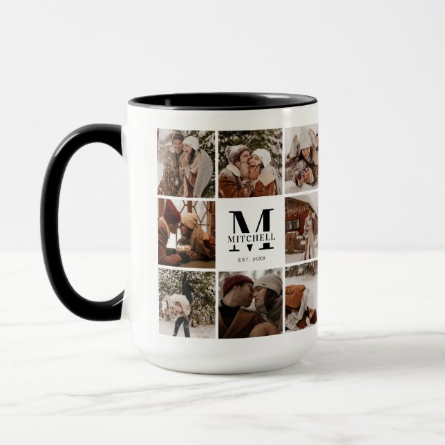 Modern Black & White Family Photo Collage Keepsake Mug (Left)