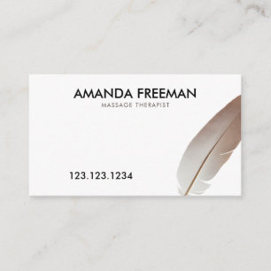 Modern Black & White Feather Massage Therapist Business Card
