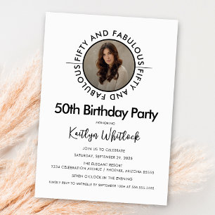 Modern Black White Fifty and Fabulous Invitation
