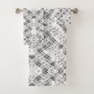 Modern Black & White Floral Geometric Pattern Bath Towel Set