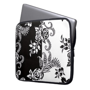 Modern Black & White Floral Laptop Sleeve