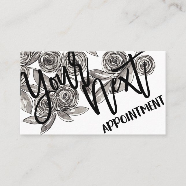 Modern Black White Floral Watercolor Pattern Appointment Card (Front)