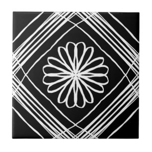 Modern Black White Flower Pattern Tile