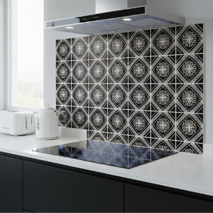 Modern Black White Flower Pattern Tile