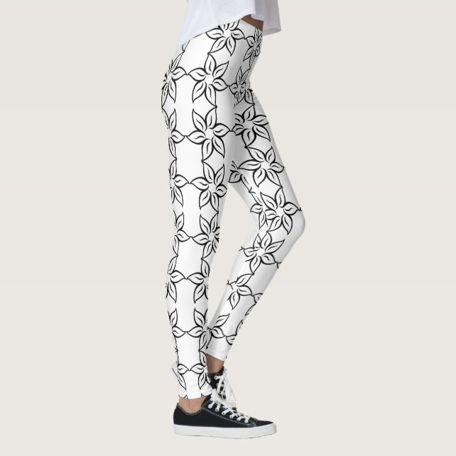 Modern Black & White Flowery Pattern Leggings (Right)