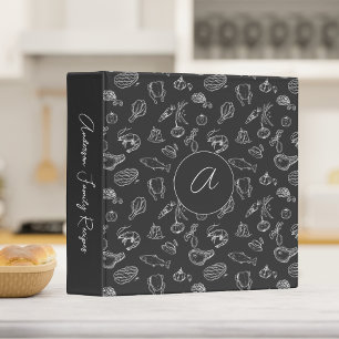 Modern Black & White Food Themed Monogram Recipe  Binder