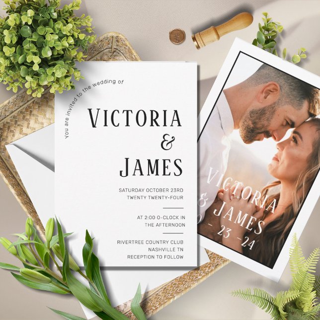 Modern Black & White Formal Photo Wedding Invitati Invitation (Creator Uploaded)