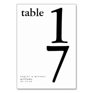 Modern Black & White Formal Wedding Table Number