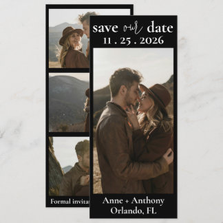 Modern Black & White Four Photos Save the Date 