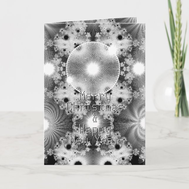 Modern Black White Fractal Stars Pattern Christmas Holiday Card (Front)