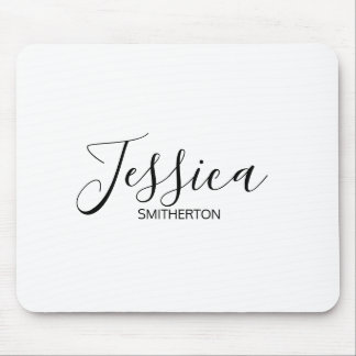 Modern Black White Full Name Trendy Stylish Mouse Pad