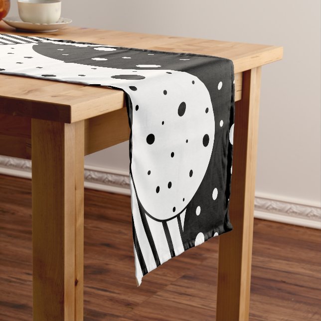 Modern Black & White Geometric Design Short Table Runner (In Situ)
