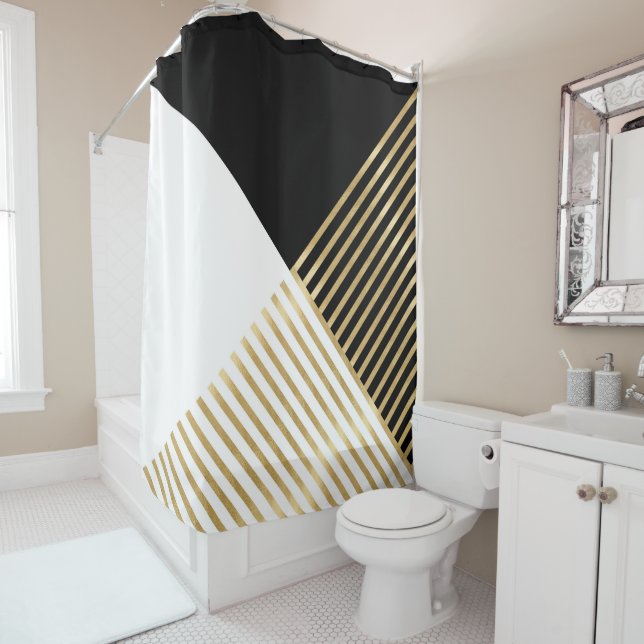 Modern Black White Geometric Gold Stripes (In Situ)