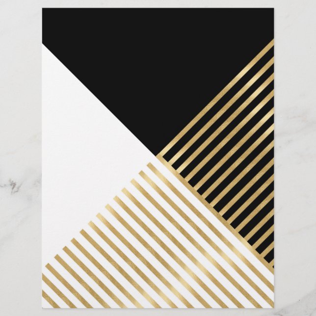 Modern Black White Geometric Gold Stripes Letterhead (Front)