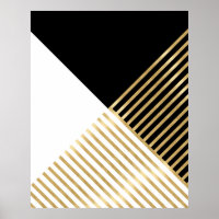 Modern Black White Geometric Gold Stripes