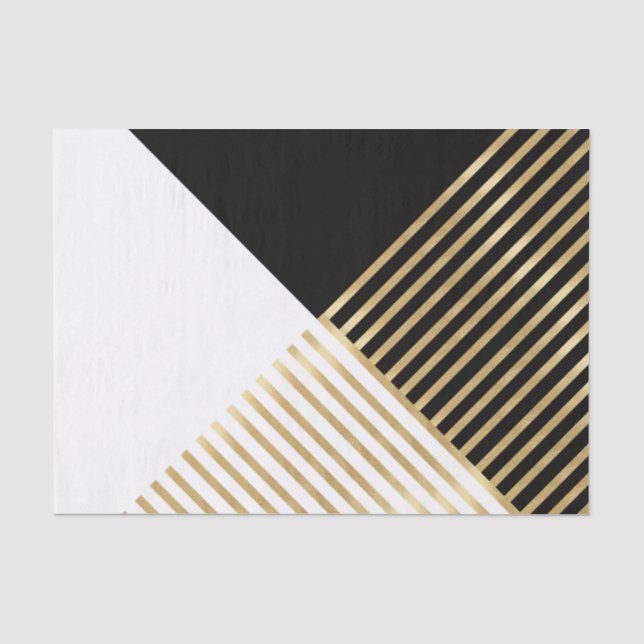 Modern Black White Geometric Gold Stripes Tissue Paper (Front)