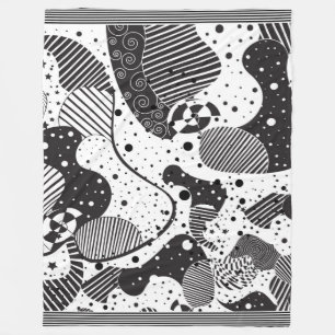 Modern Black & White Geometric Pattern Fleece Blanket