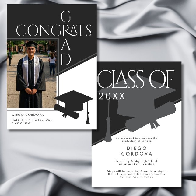 Modern Black White Geometric Photo Graduation (Modern Black White Geometric Photo Graduation Announcement)