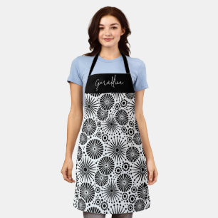 Modern black white geometric starburst Name  Apron