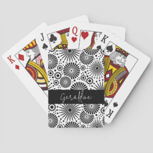 Modern black white geometric starburst Name Playing Cards