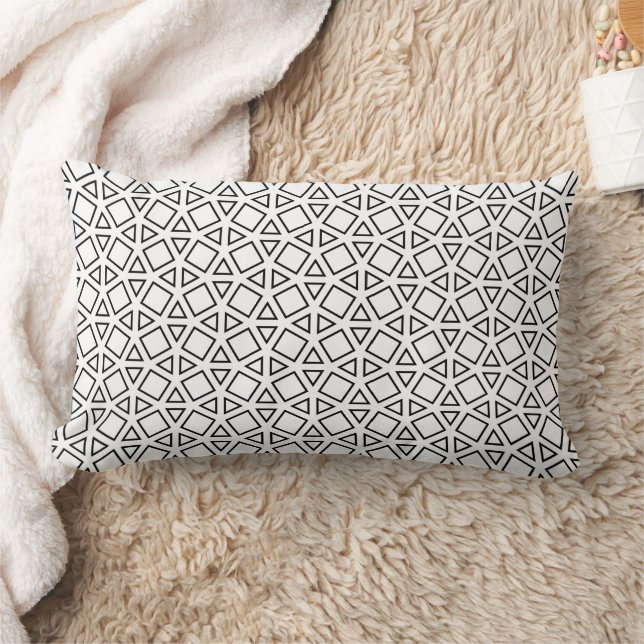 Modern Black & White Geometric Triangle Pattern Lumbar Pillow (Blanket)